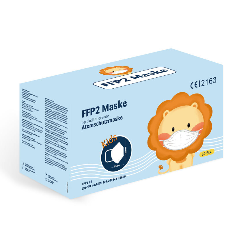 Box einer FFP2 Maske für Kinder. Inhalt 50 Masken.