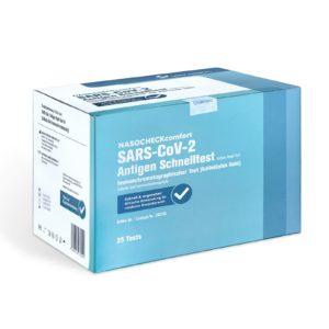 Box of the Lepu Corona rapid test for laypersons. This test is the former Nasocheck Comfort Test